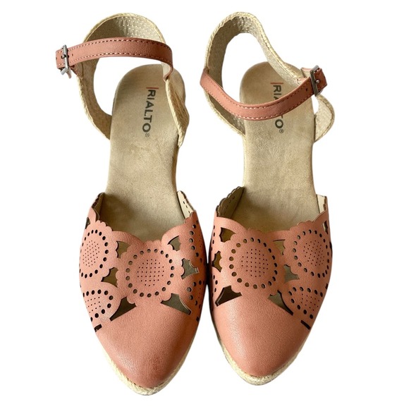 Rialto‎ Espadrille Wedges Ankle Strap Laser Cut Out Pink Shoes 7.5M Summer Party - Picture 1 of 11